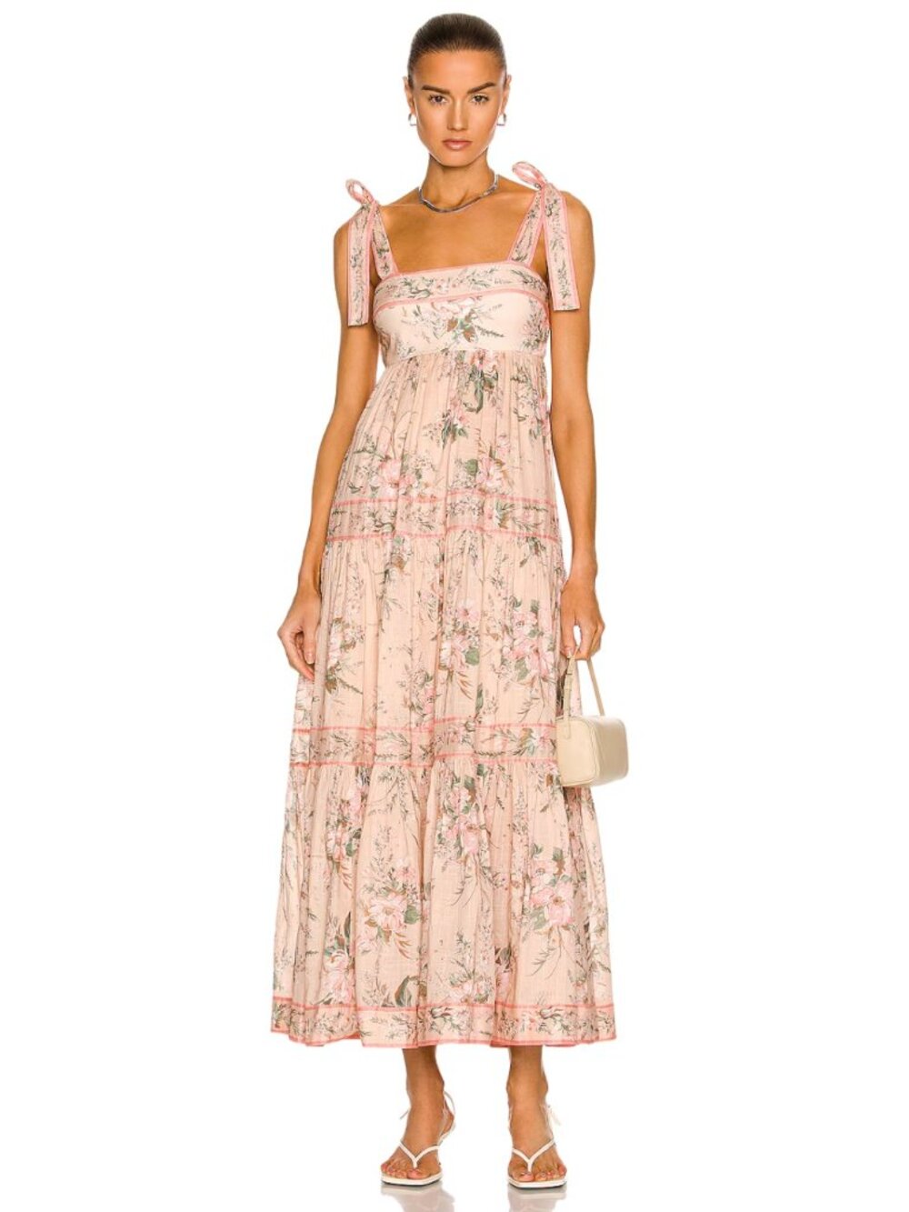 Zimmermann Moonshine Tie Shoulder Floral Maxi Dress Cream Pink Size 2 - Picture 1 of 11
